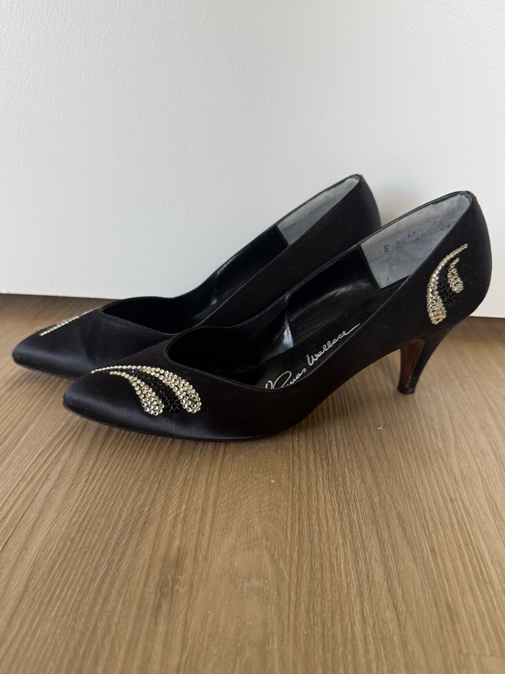 Black Embellished Pointed-Toe Women's Heels - Picture 3 of 6